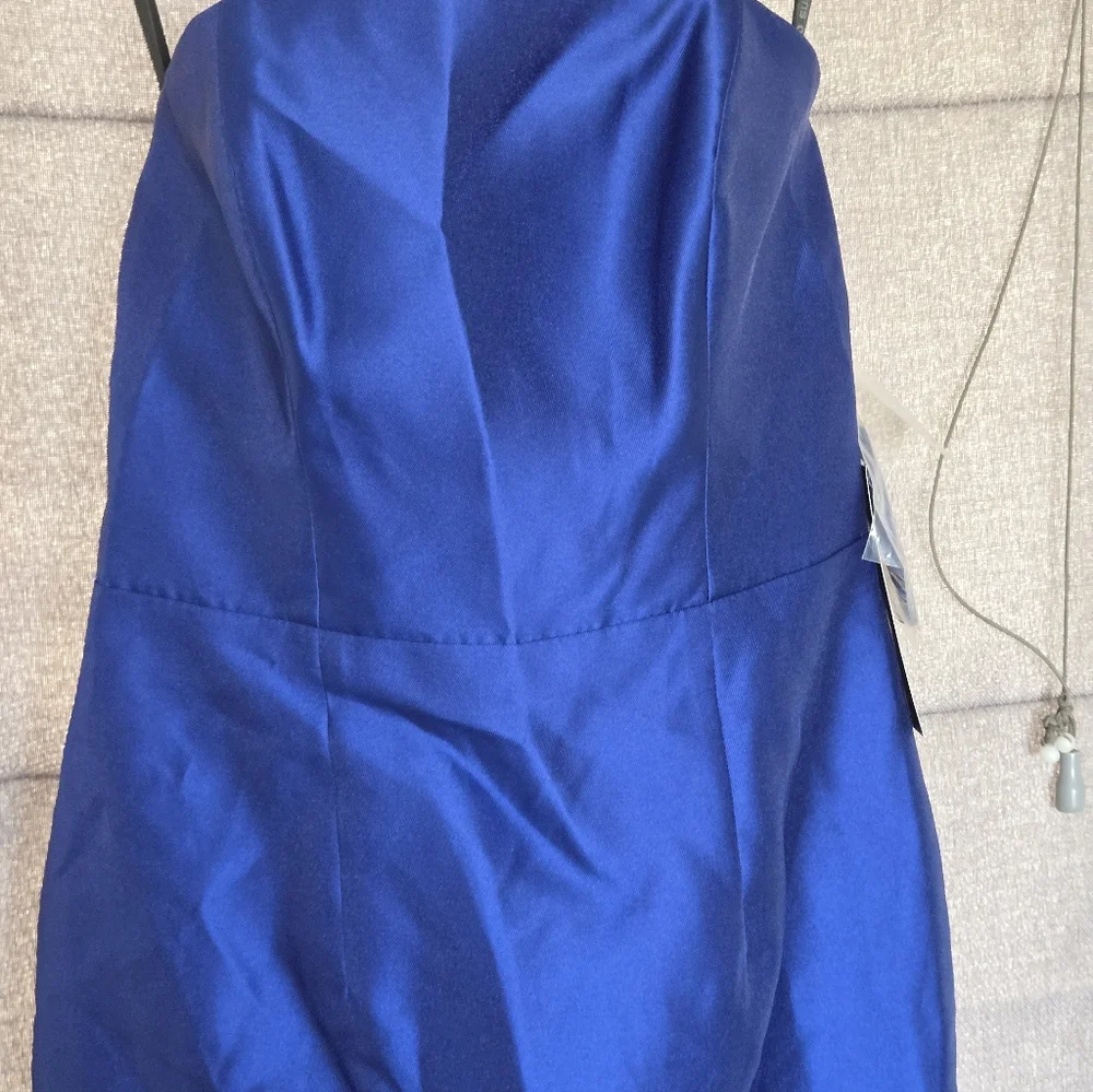 Alfred Sung Strapless Satin Twill Column Dress w/Removable Train Sz 2 Imperfect - Picture 7 of 16